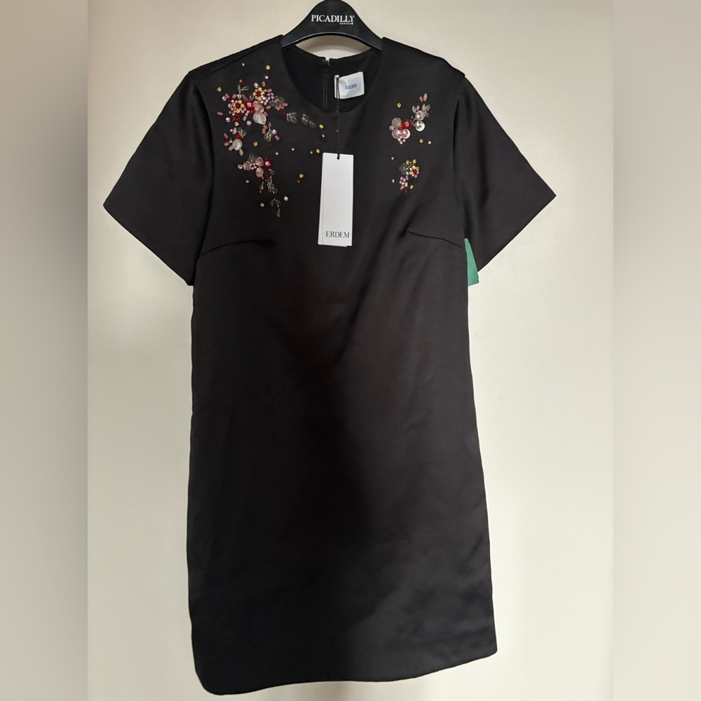 NWT- ERDEM Black Floral Embroidered dress brand new US 8